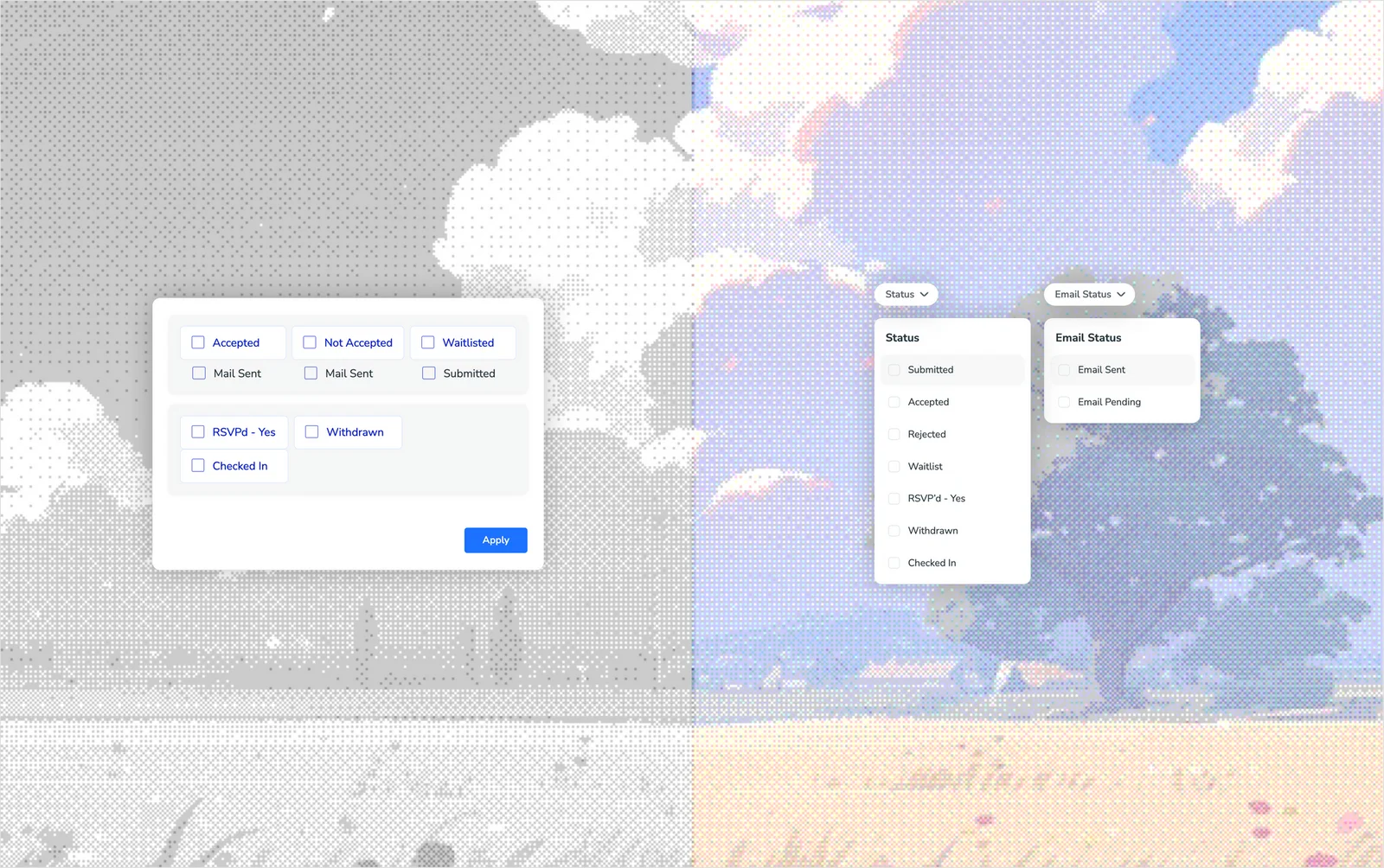 Old combined status checkboxes next to V2's separate Status and Email Status filters.